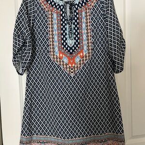 Adorable SHEIN Navy and Orange Patterned Women's Dress/coverup